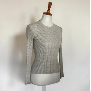 Enza Costa Cotton Cashmere Ribbed Knit Long Sleeve Top Grey Size M